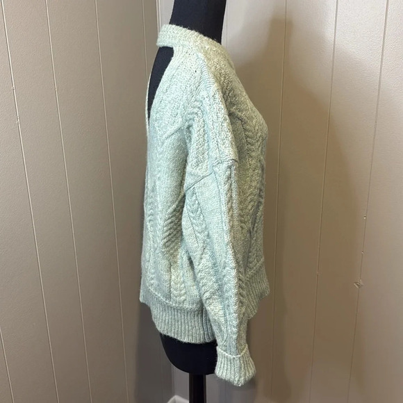 FRNCH Women’s Large Cable Knit Sweater Open Back Crewneck Mint - Picture 3 of 7